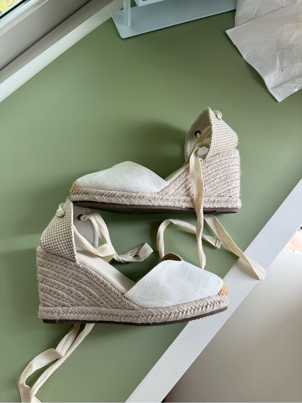 Classic Linen Espadrille Wedge Sandals - Cream